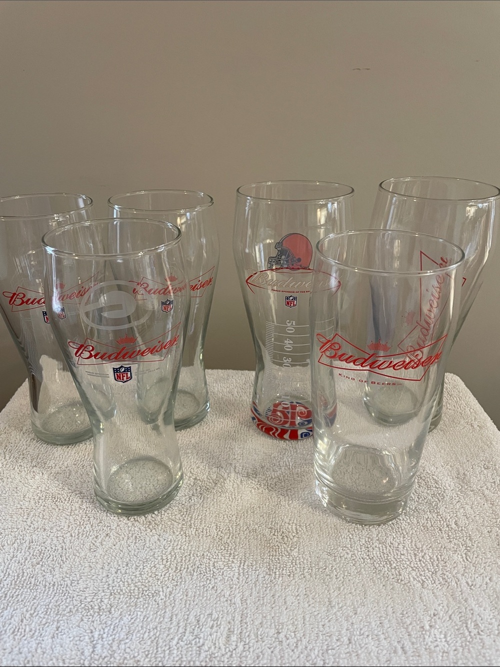 6 Budweiser Collector Beer Glasses
